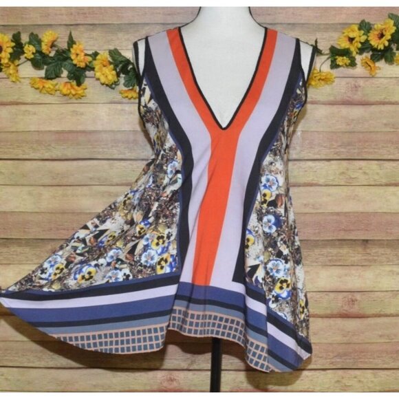 Clover Canyon Top Women's S Chiffon Multicolor Mixed Print Blouse Sleeveless - Picture 3 of 9